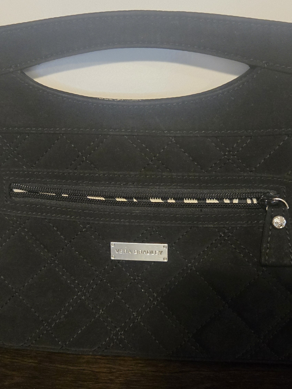Vera Bradley Black Quilted Wristlet Clutch with Top Handle